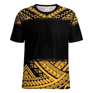 Hibiscus HD print Custom Design Polynesian Traditional Tribal Pattern Polyester T Shirt Short Sleeve Comfortable Wholesale Men