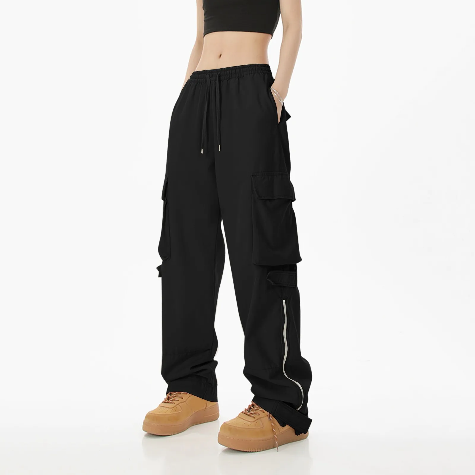 

Y2K Casual Cargo Pants Women Streetwear Drawstring Loose Wide Leg Straight Trousers 2023 Ins Fashion Ladies Oversize Sweatpants