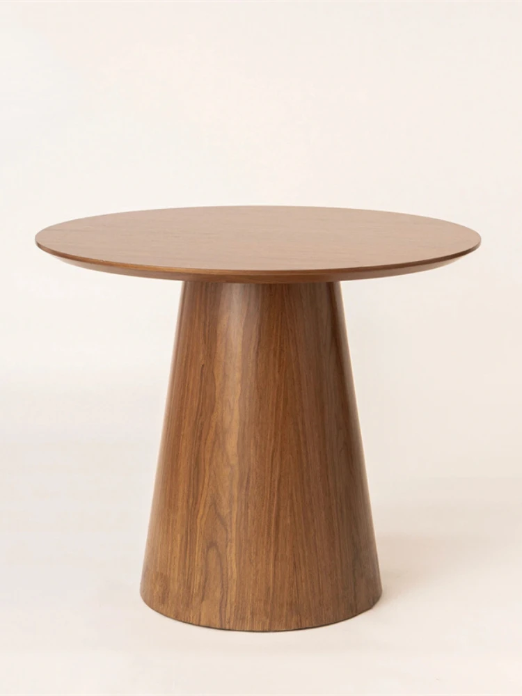 

Tea table, homestay, hotel room, solid wood leather edge, coffee table in the lobby, conical feet, ins round table in the