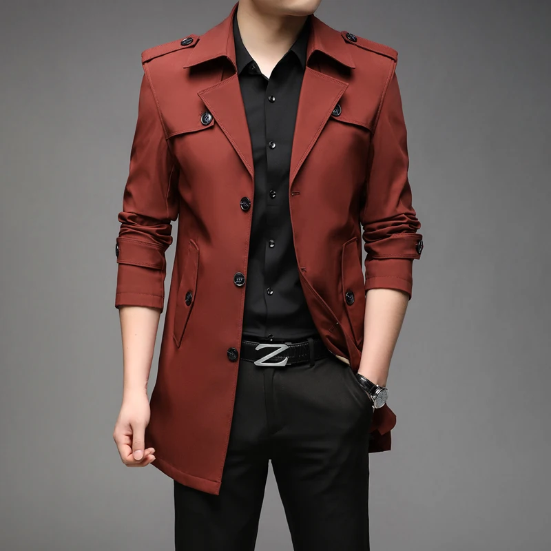 New Spring Men Trench Fashion England Style Long Trench Coats Mens Casual Outerwear Jackets Windbreaker Brand Mens Clothing 2022