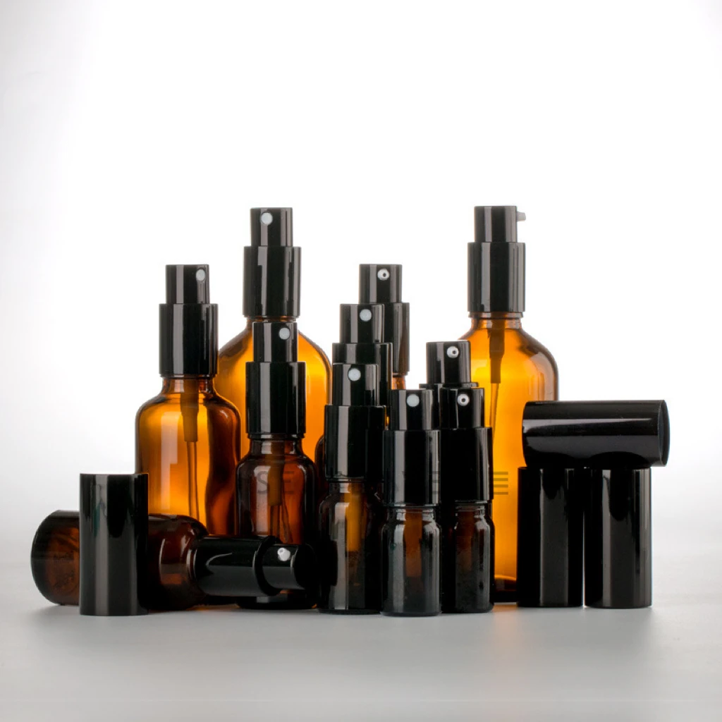 30X 5-100ML Lotion/Spray Bottle Beauty Amber Empty Glass Bottle Essential Oil Mist Spray Container Case Refillable Travel Bottle 3