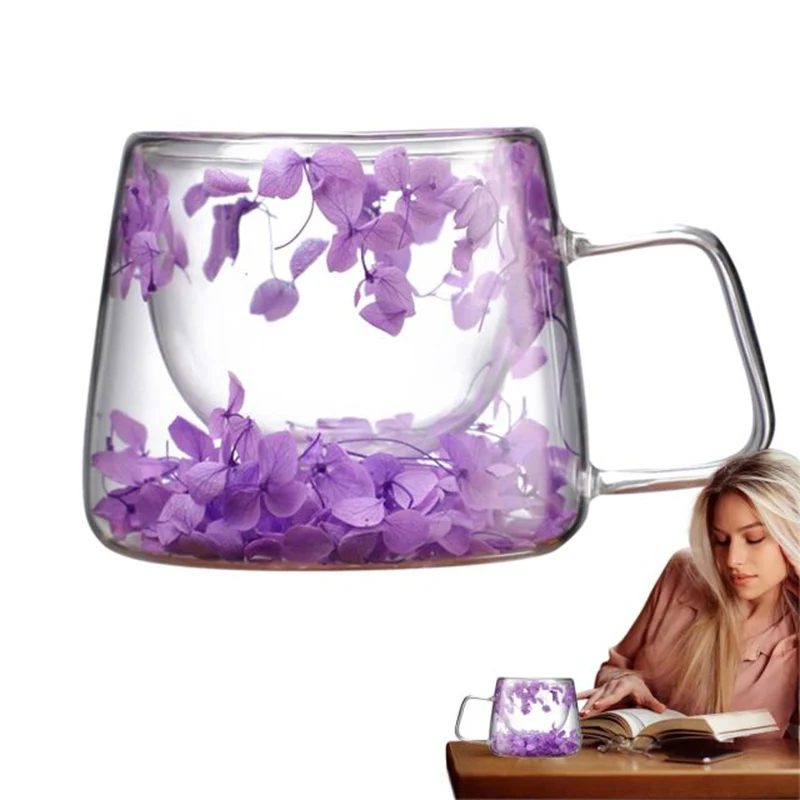 200ml Double Wall Glass Cup Clear Dried Flowers Glass Tea Cup Gifts Fill Artificial Simulation Flowers Teacup glass drinkware