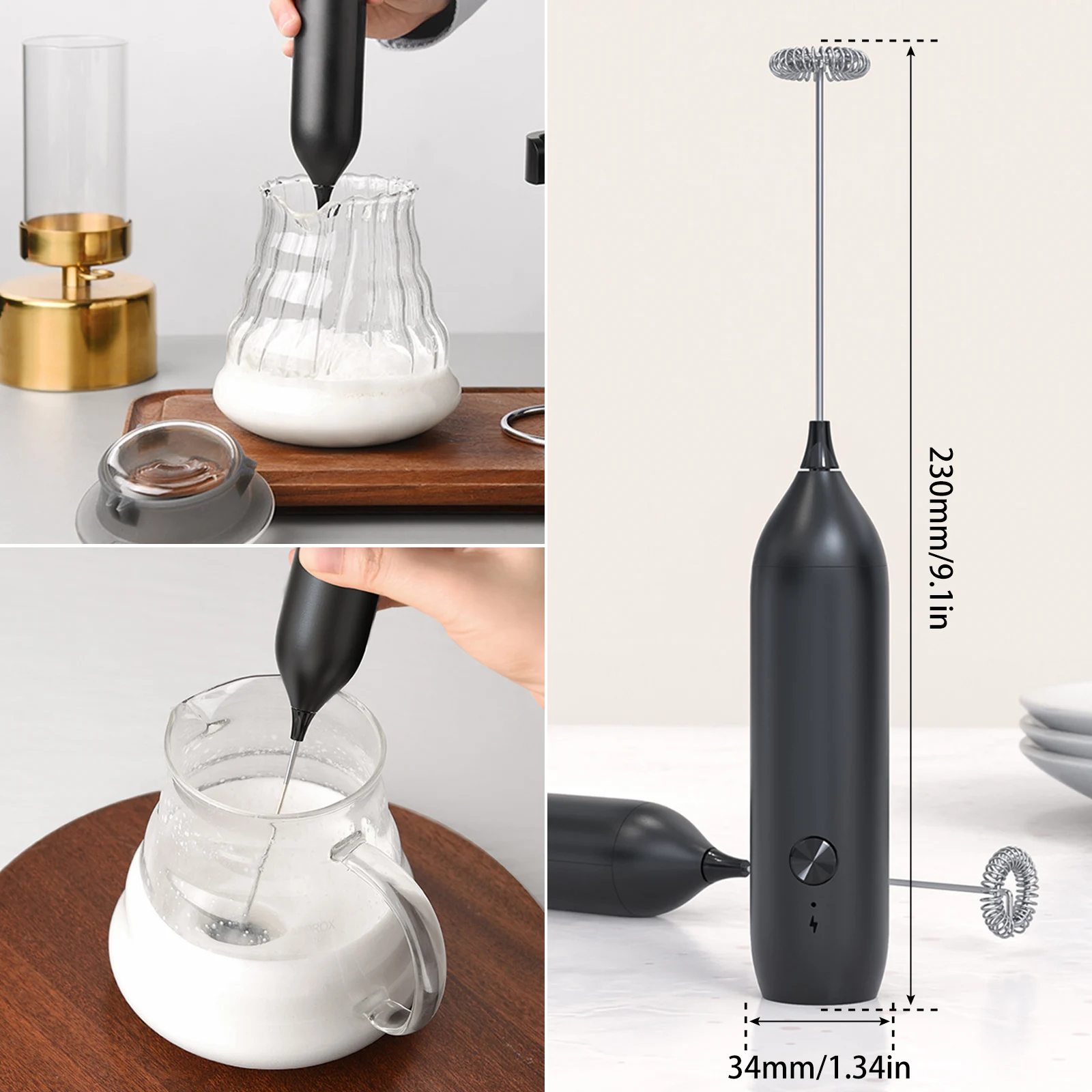 Handheld Milk Frother Electric Coffee Frother 500mAh USB-C Rechargeable  Electric Whisk 15000rmp Powerful Mini Drink