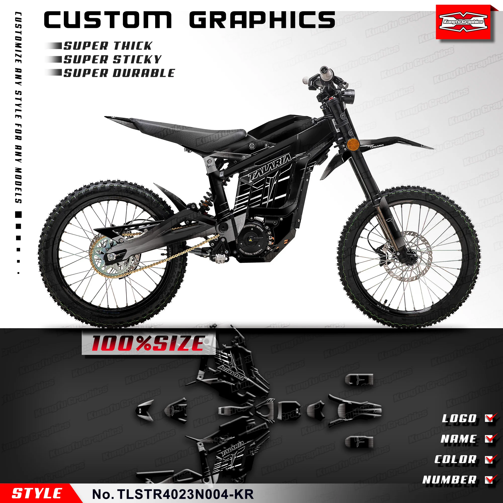 Kungfu Graphics Enduro Stickers Black Wrap Adesivi Deco Kit Per Talaria Sting R Mx L1E Sx3 Dirt Ebike, Nero