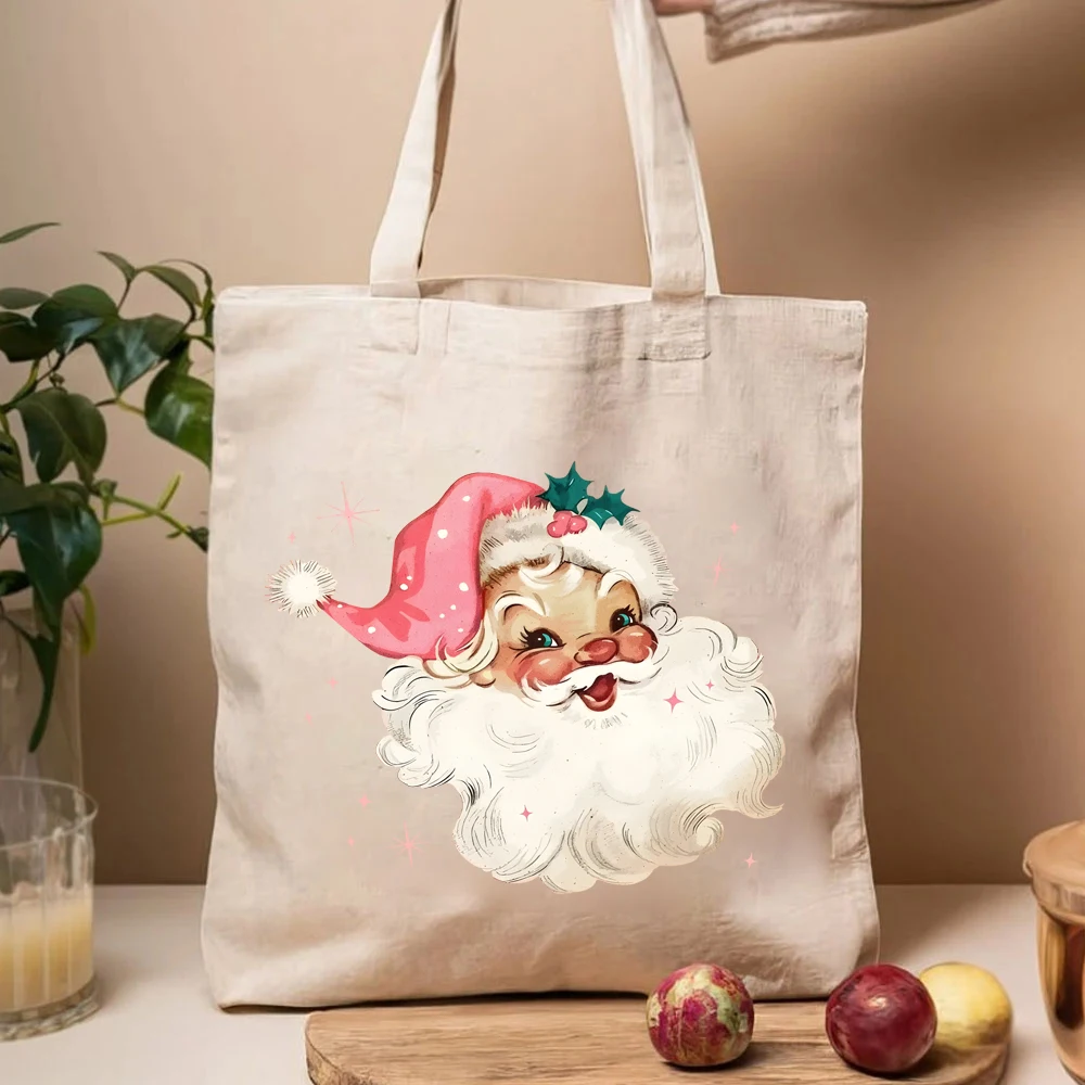 Pink Santa Women Handbag Retro Christmas Tote Bag Matching Family Bag Pink Vintage Holiday Crewneck Group Party Women's Handbags - Image 4