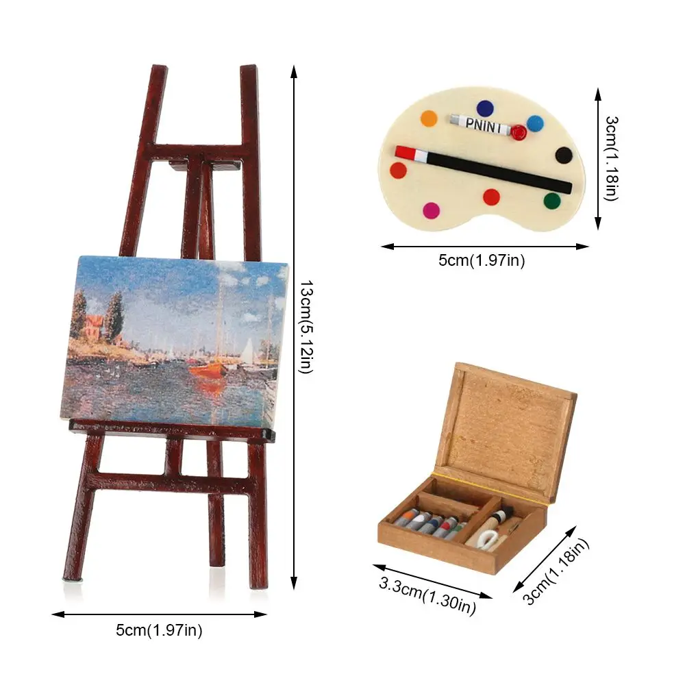 1:12 Dollhouse Miniature Easel Mini Wood Box Artist Paint Pen Drawing Board Dollhouse Furniture Toy Accessories Dollhouse Decor