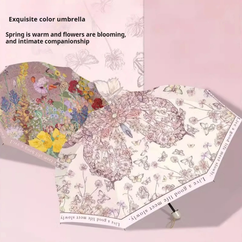 UV resistant and Rain resistant Dual-purpose Sunshade Umbrella Compact and Portable Chinese Oil Painting Sun Umbrella