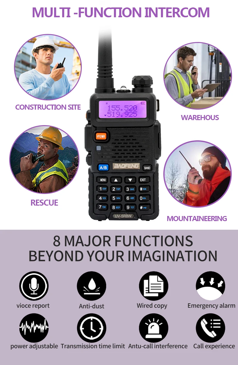 Baofeng walkie talkie uv 5r 5w 8w Dual-Band-Schinken Zwei-Wege-Radio vhf uhf fm Hand-Transceiver Jagd 16km – Detail 10