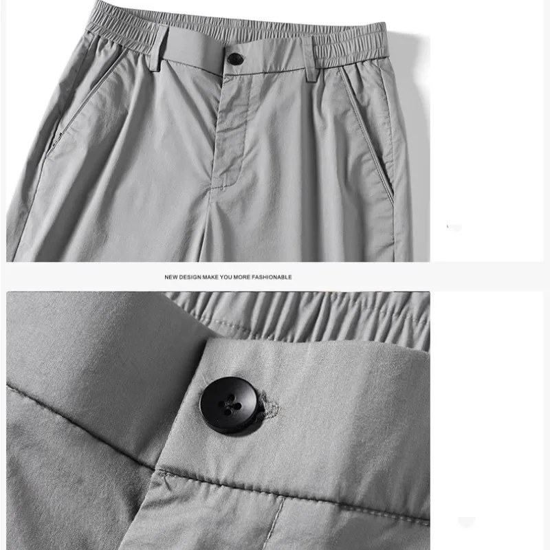 Spring and Autumn Men's High Waist Button Zipper Pocket Solid Color Halen 9/4 Trousers Vacation Fashion Office Lady Casual Pants