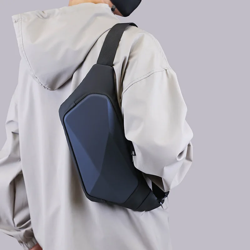 Men's Chest Bag Street Motorcycle Style Hard Shell Casual Fashion Travel Crossbody Trendy Bag