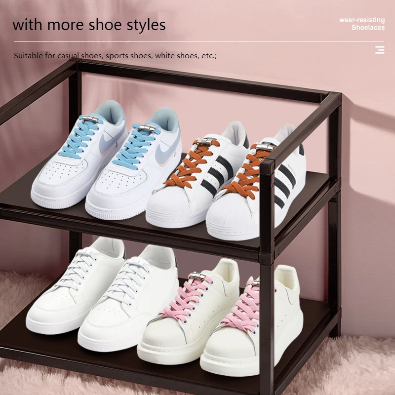 Shoelaces without Ties No Tie Press Lock Elastic 8MM Widened Flat for Shoes Kids Adult