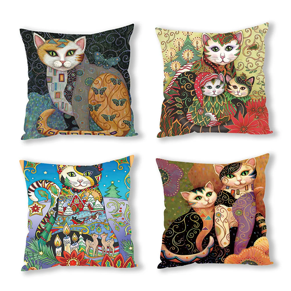 

Plush Oil Painting Pillow Cover Cat Printed Pillow Cover Abstract Nordic Sofa Car Backrest Cover Pillow Cover 45x45cm