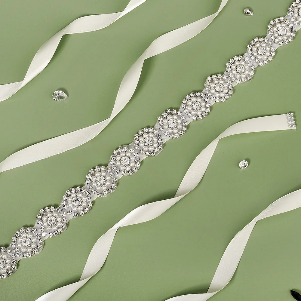 Rhinestone Belt for Wedding Dress Silver Color Bridal Pearl Belt Sash Ribbon Bride Accessories Bridesmaid Gift bridal waistband bridal dress decoration