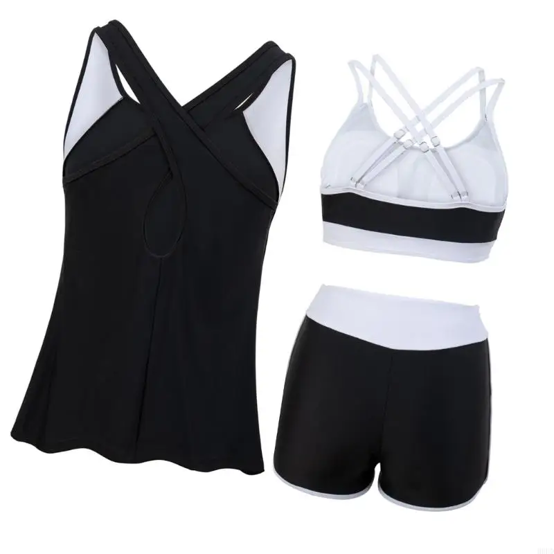 Damen-Bademode, Tankini-Set mit Boyshorts und Strandüberzug, verstellbarer Riemen, Badeanzug, Tankini für Strandsportarten 69HD – Detail 7