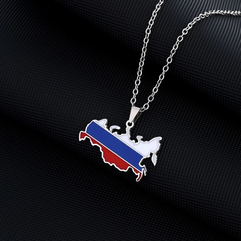 Russia Map Pendant Necklaces Women Russian Map Necklace Jewelry Stainless Steel Necklaces Russia Flag Pendant Necklaces 2