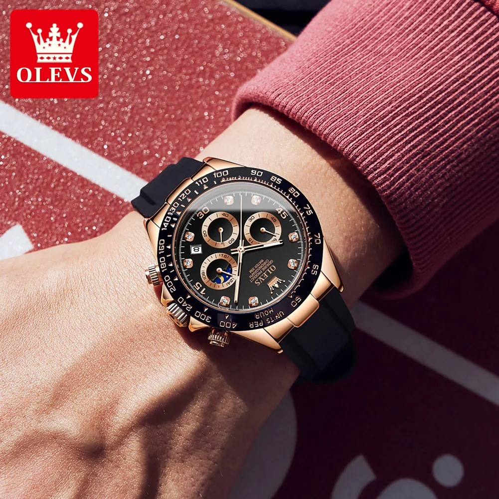 OLEVS New Luxury Men's Watches Quartz Watch Silicone Sport Date Chronograph Waterproof Luminous Multifunction Men's Quartz Watch - Image 2