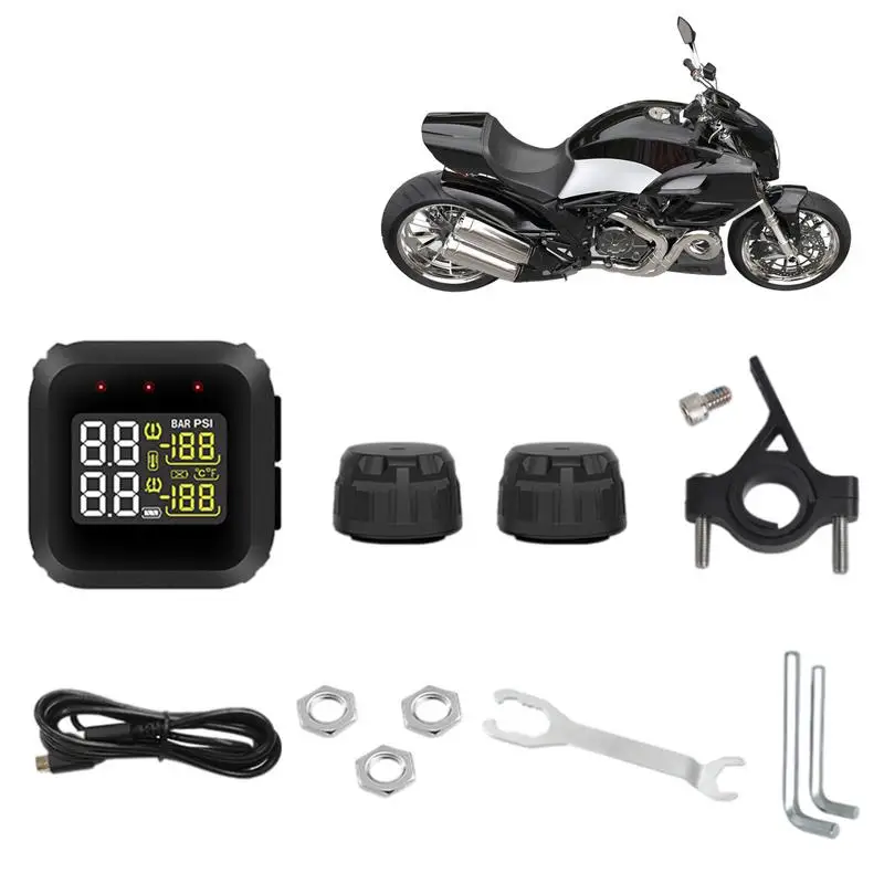 

Tire Pressure Monitoring System For Motorcycle LCD Real Time Monitor TiresPressure And Temperature Provide Driving Safety