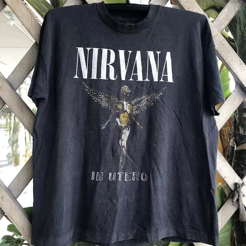 Angel Rock bedruckte Nirvana Band Retro Trendy Kurzarm High Street Hip Hop T-Shirts für Männer und Frauen