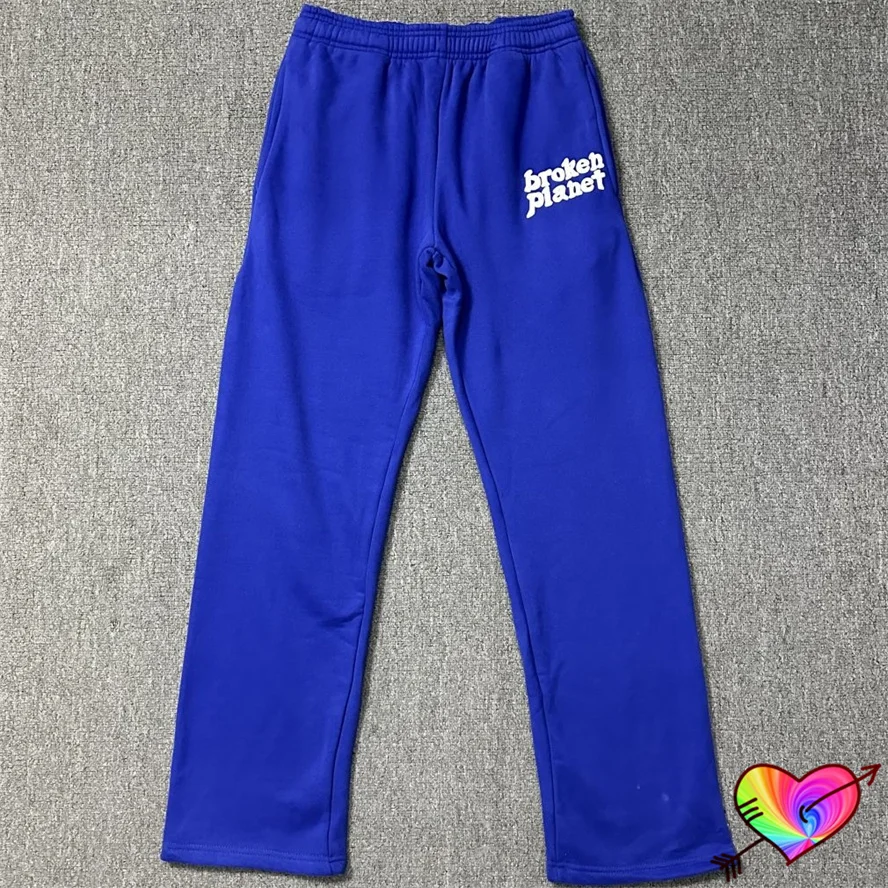 

2024fw Blue Broken Planet White Logo Pants Men Women Fleece Broken Planet Pants High Quality Sweatpants Straight Trousers