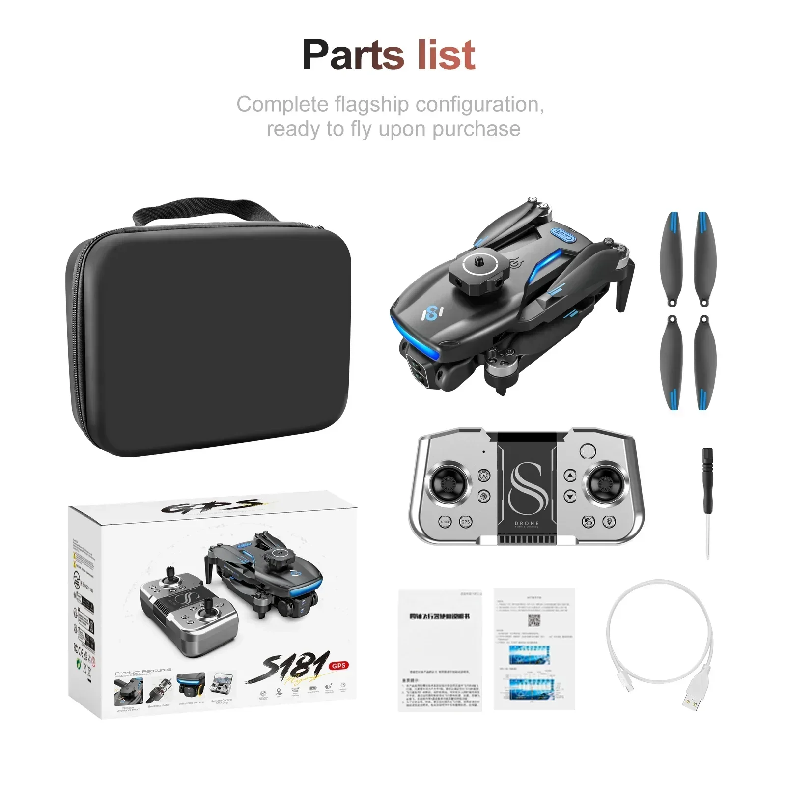 Drone GPS 8K avec caméra, S181, blanc ou noir, 63.39€