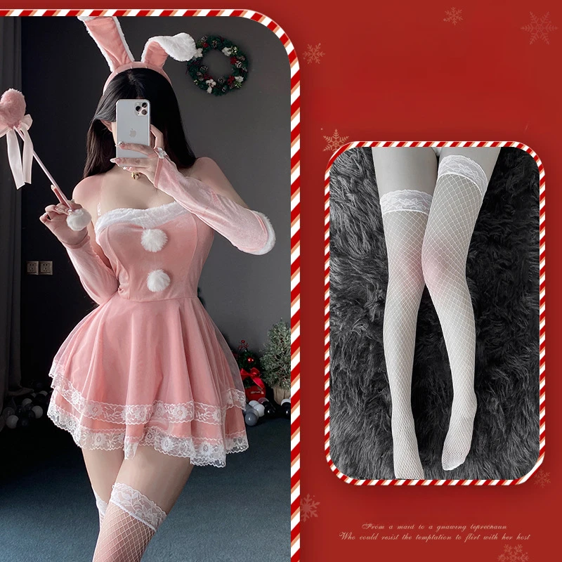 thumbnail image 1 of Vestido de lencería sexy de Navidad, disfraz de conejita dulce, conjunto de mujer conejo, disfraz de cosplay, juego de rol, uniforme, conjunto de actuación en el escenario, 1 of 5
