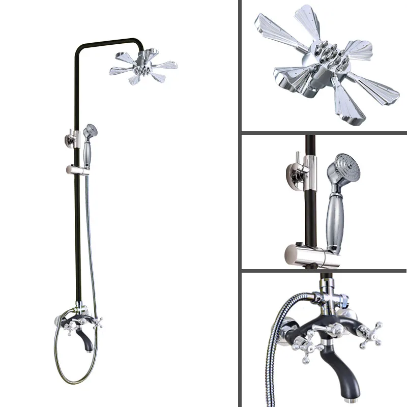 

Black & Chrome Brass 7.7" Rain Shower Head Bathroom Rainfall Shower Faucet Set with Clawfoot Bathtub Mixer Tap Wall Mount Lhg704