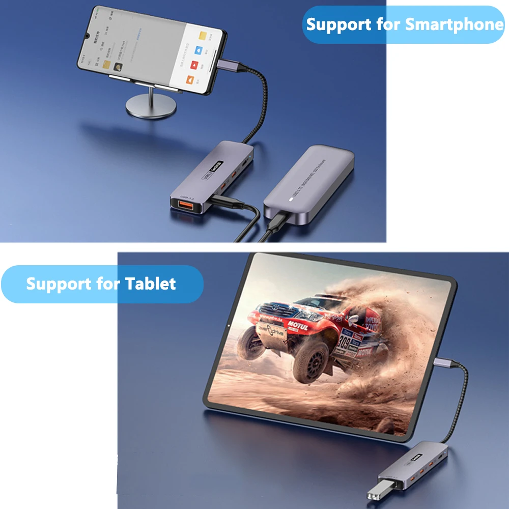 10Gbps USB3.2 Gen2 HUB USB C Splitter 3.2 Hub 10Gb High Speed for Laptop Macbook-Air MacBook Pro M4 M3 M2 Usb Extension Hub 6
