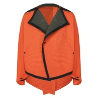 Miyake Pleated Autumn New Men's Trench Coat Original Designer Hip Hop Colored Vertical Stripe Short Jacket Top 1
