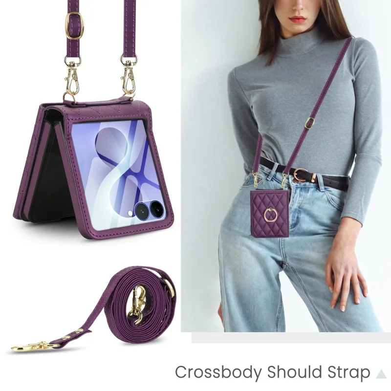 Lanyard Leather Wallet Phone Case with Ring and Card Holder