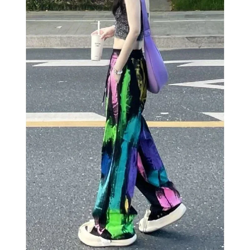 Pantalones coloridos bohemios para mujer, ropa de calle suelta