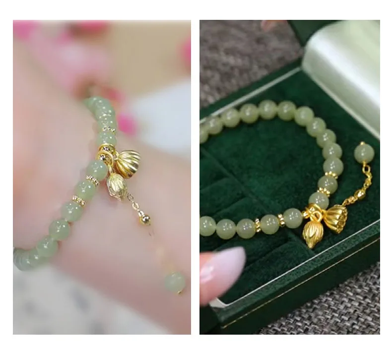 6MM Einzelring Lotus Anhänger Grün Weiß Handschnur Natürliche Kleine Frische Ornamente Hetian Jade Armband Frauen Geburtstagsgeschenk – Detail 8