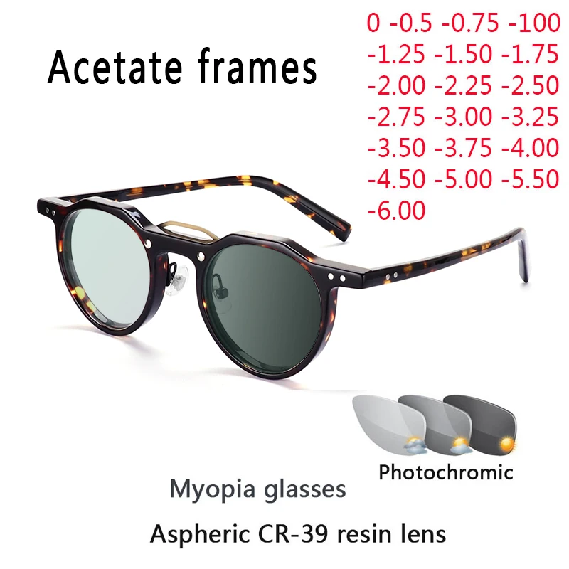 

Round Vintage Acetate Glasses Frame Men Photochromic Finished Myopia Glasses Optical Prescription Eyeglasses Frame Women