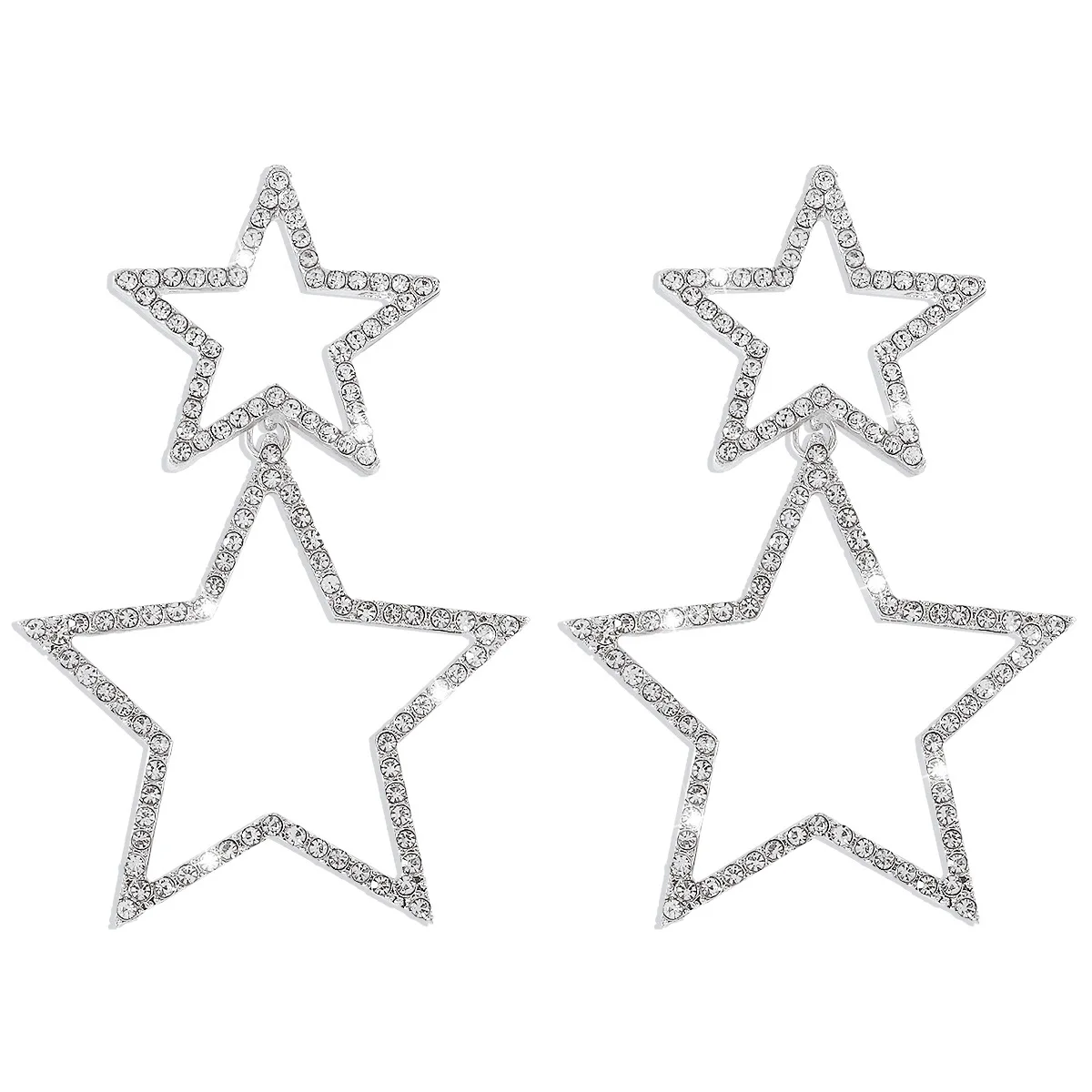 Sexy Women's Group Wind Rhinestone Earrings Five-pointed Star Double Personality Fashion Temperament Earrings