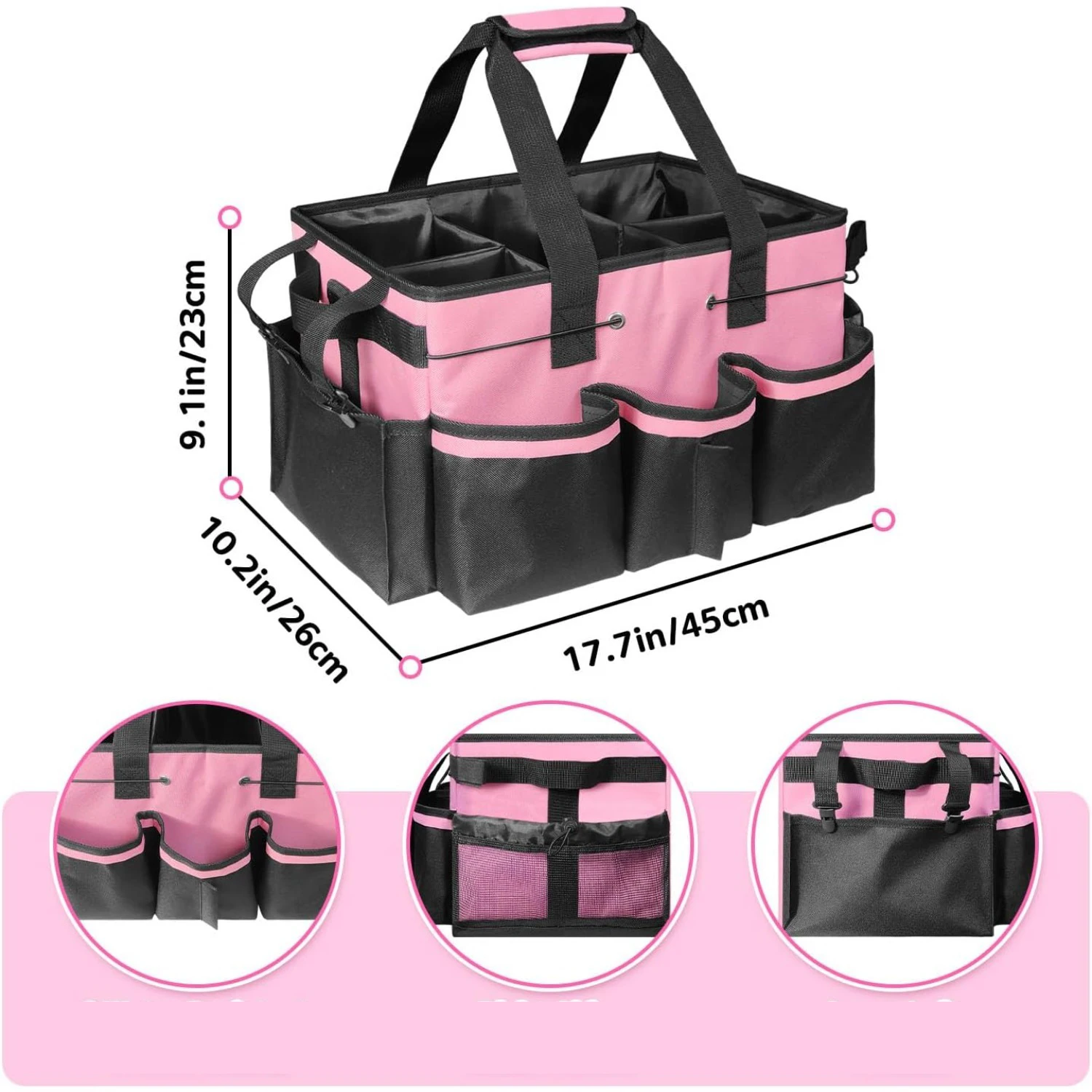 손잡이가 있는 대형 청소용 가방, 내장된 견고한 지지판, 다중 수납 디자인 청소 용품 토트백