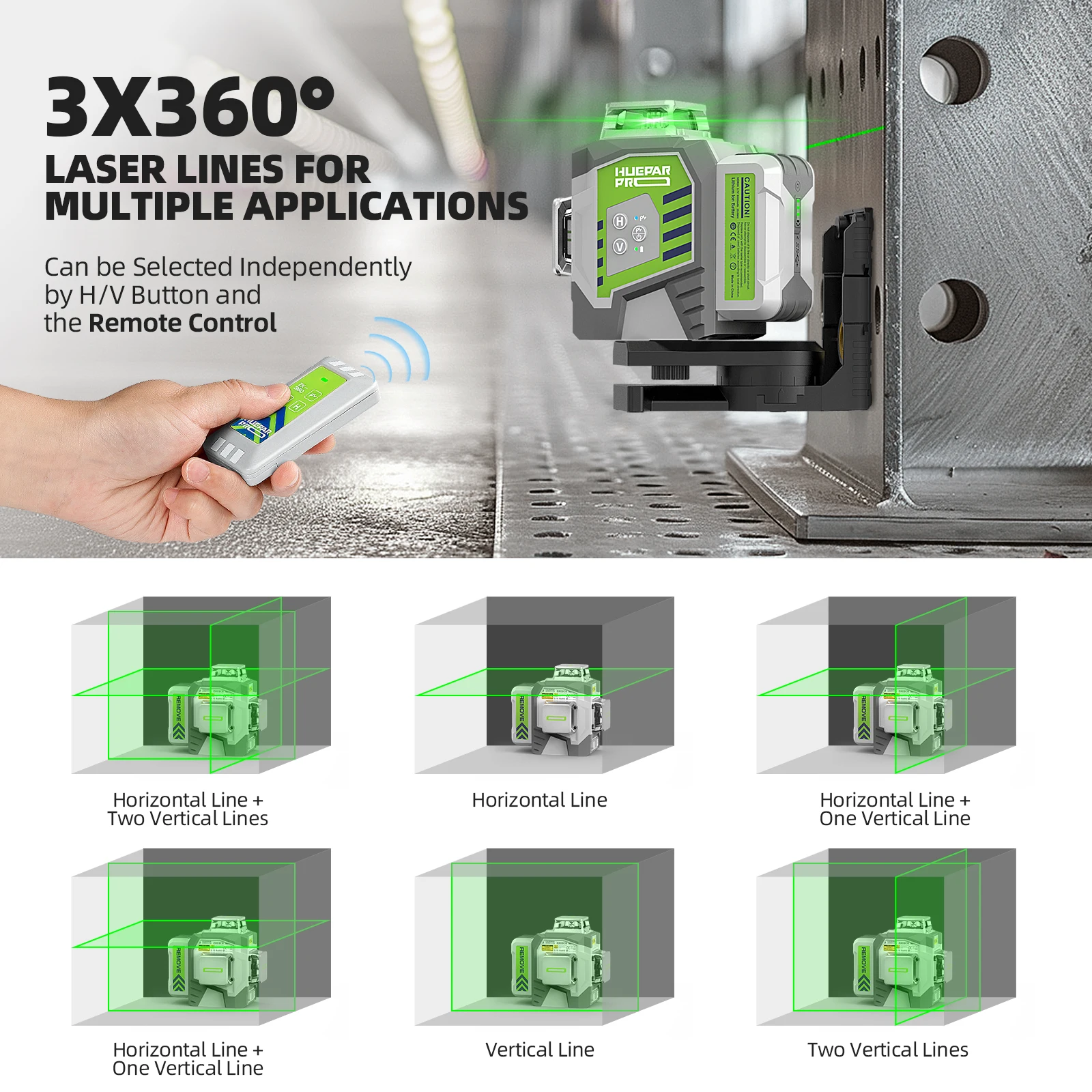 Huepar Niveau Laser Auto-Nivelant 3x360° écran LCD, 3D Bluetooth Faisceau Vert Ligne Croisée