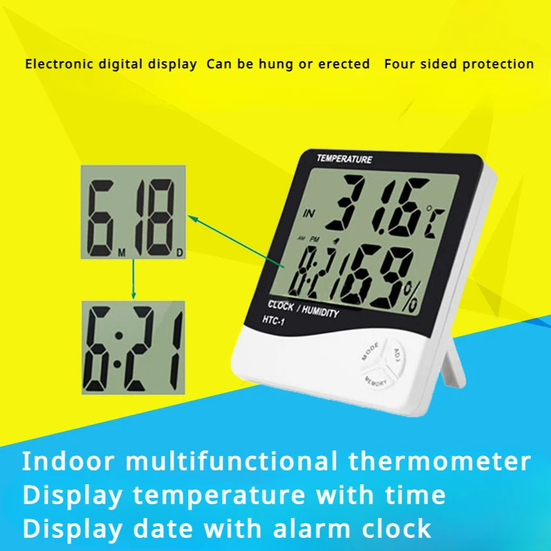 

Электронный цифровой термометр для влажной и сухой сушки, высокоточный домашний настольный термометр с будильником
