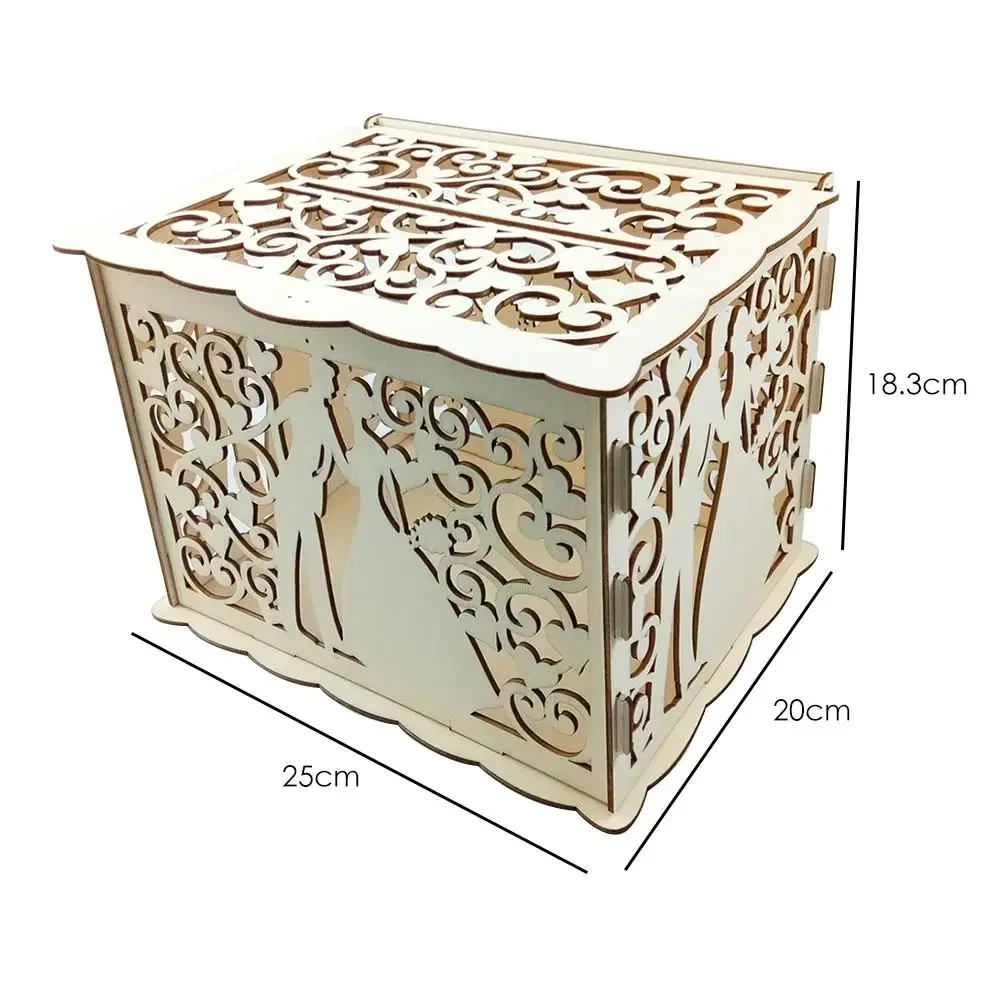 Wedding Card Box Wooden Boxes Wedding Supplies DIY Couple Deer Bird Flower Pattern with Lock Envelope Business Card Wooden Box