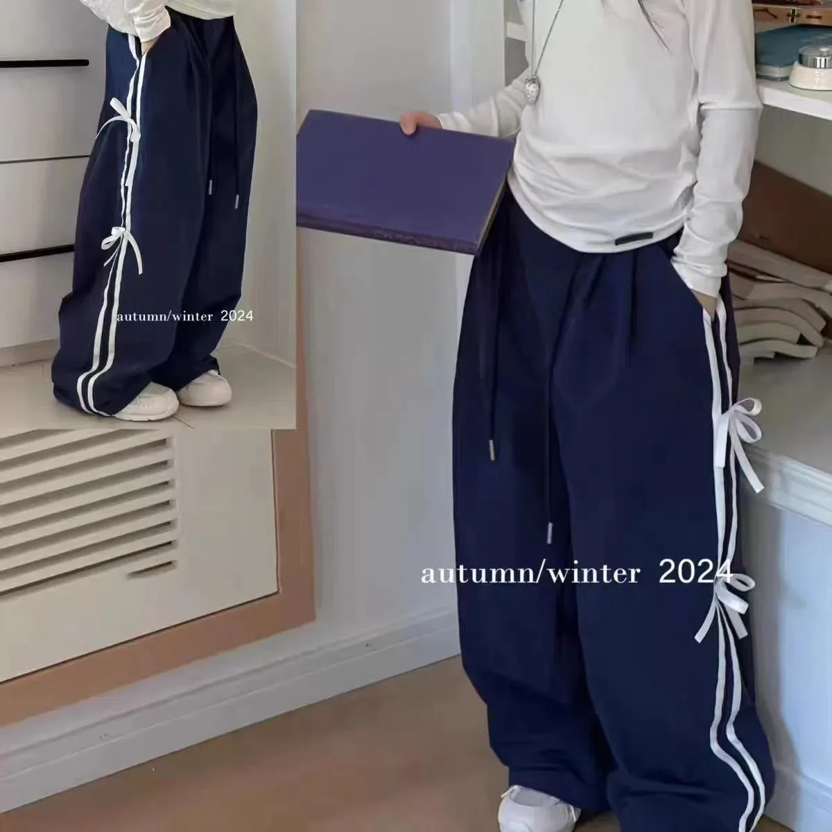 بنطال رياضي خريفي للفتيات مع فيونكة جانبية - بنطال...