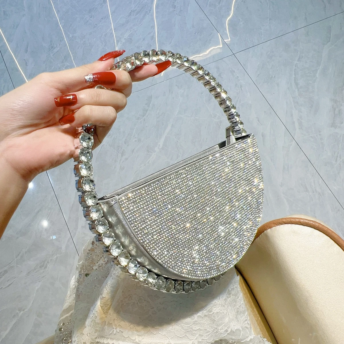 حقيبة يد جديدة على شكل ماسة مستديرة، حقيبة مأدبة م...