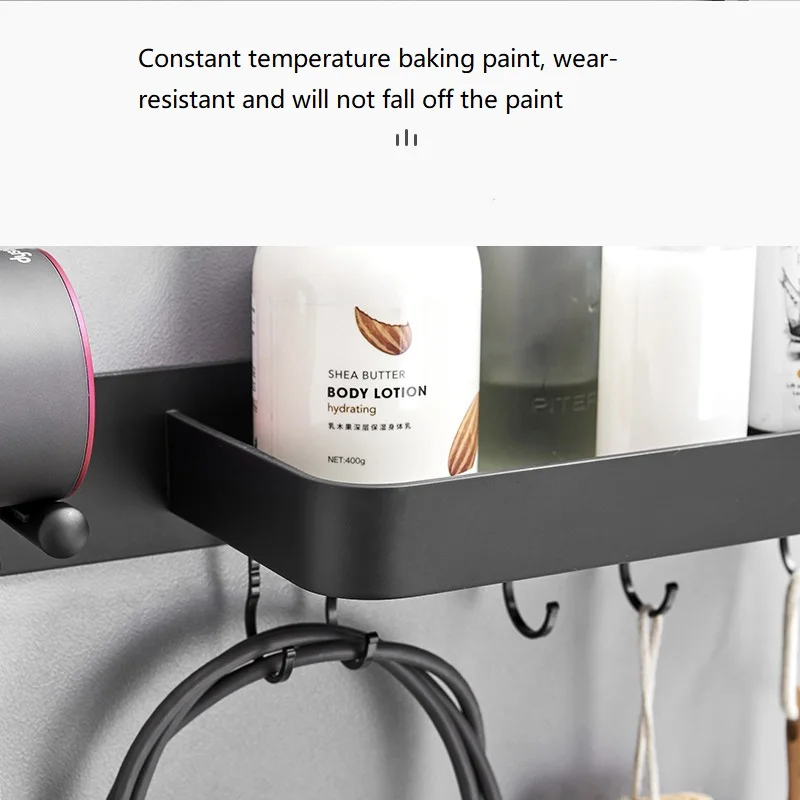 Hair Dryer Holder Bathroom Shelf No Drilling Wall Towel Rack Space Aluminum Bathroom Storage Rack Accessories