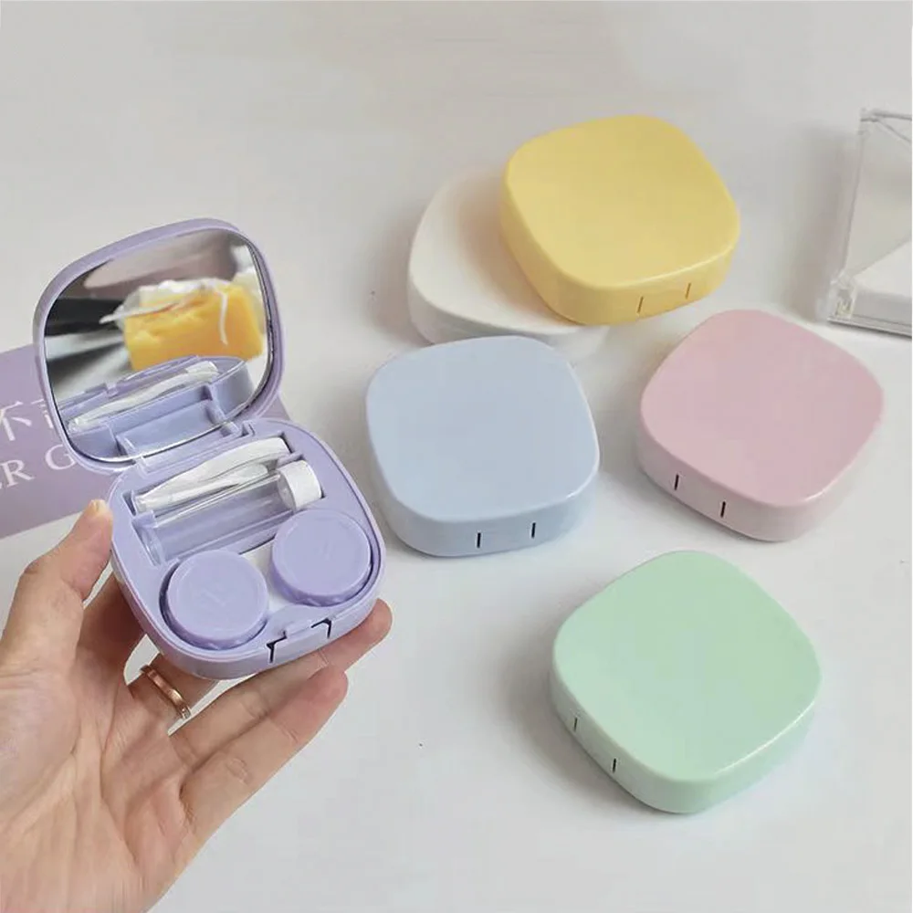 Contact Lenses Tools 1 Set Macaron Color Contact Lenses Box with Mirror Mini Protable Color Lenses Container Case Eyes Lens Case Holder