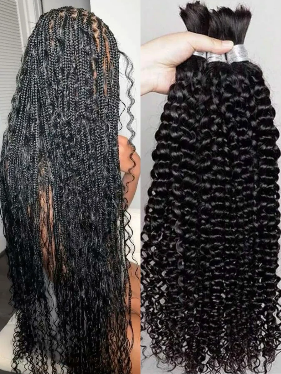 28 Inch Deep Wave Human Braiding Hair Natural Color Human Hair Bulk For Boho Braiding Deep Curly Human Hair Extensions No Weft 1
