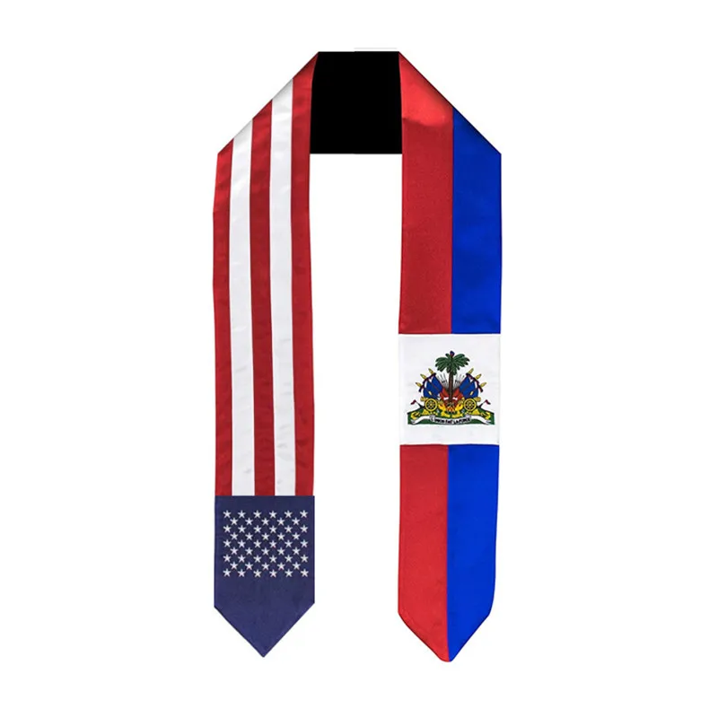 

180*14cm American Haiti National FLAG scarf Graduation Stole Bachelor Gown Accessory Graduation Sash