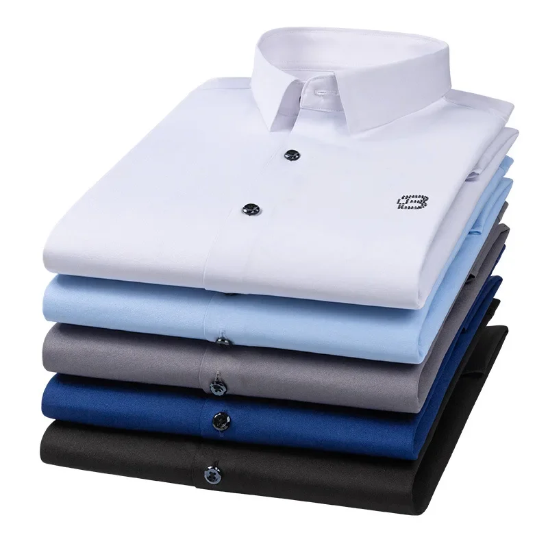 

High-end seamless iron-on elastic stretch shirt men's long-sleeved anti-wrinkle vertical sense business casual men's formal wear