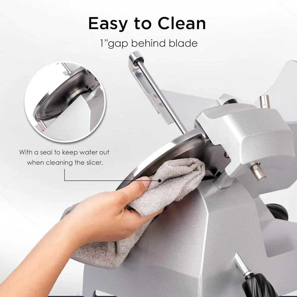 Commercial Grade Electric Meat Slicer, 1/4 HP, Italian Carbon Steel Blade, Manual Food Slicing Machine for Lunch, Adjustable Sli