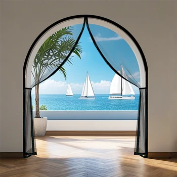 DTGJ Zanzariera per porta magnetica Schermo per porta magnetica rotondo curvo ad arco Nero Maglia circolare personalizzata in fibra di vetro invisibile 1