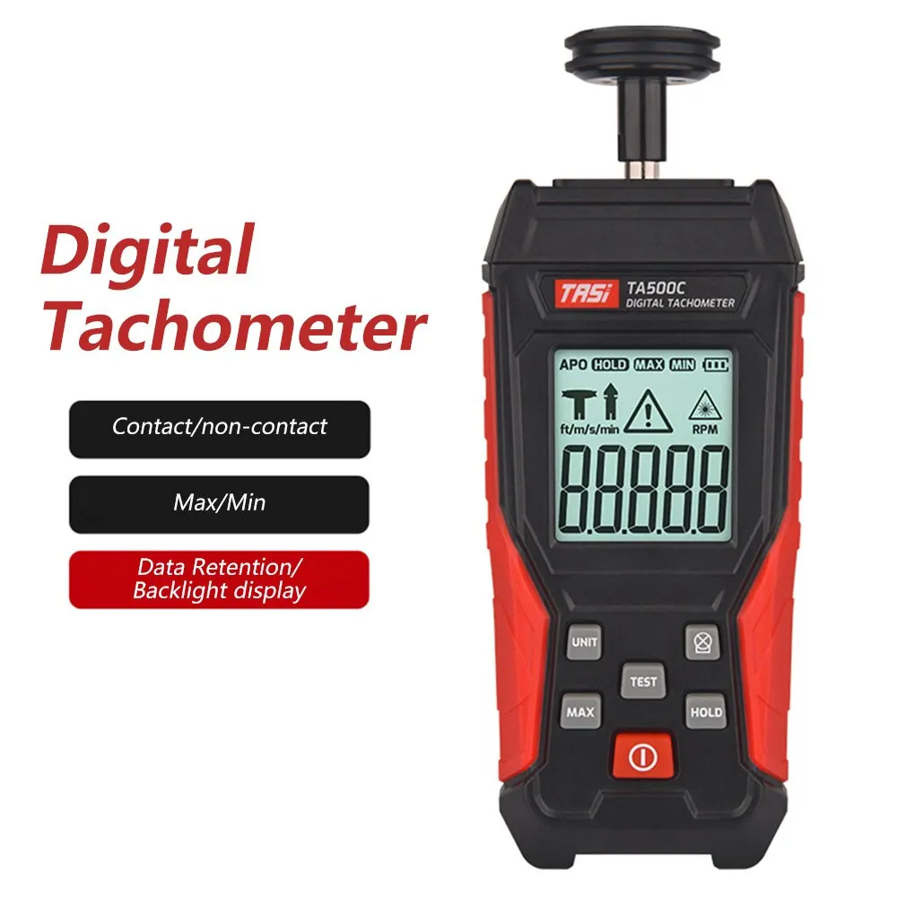 A500C Digital Laser Tachometer 3~100000RPM Rang Rpm Meter 2-in-1 Contact/Non-contact Tacometro Backlight Unit Switch Speedomet shooting tachometer