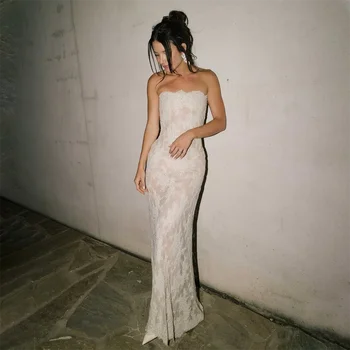 Abito da sposa di lusso in pizzo, fasciante, con perline, senza spalline, personalizzabile per feste sofisticate, abito da cerimonia, Robe De Mariée