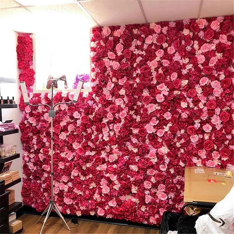 

Rose Red Artificial Flower Wall Panels for Weddings Decor Home Decoration Birthdays Party Baby Show Display Windows Flower Wall