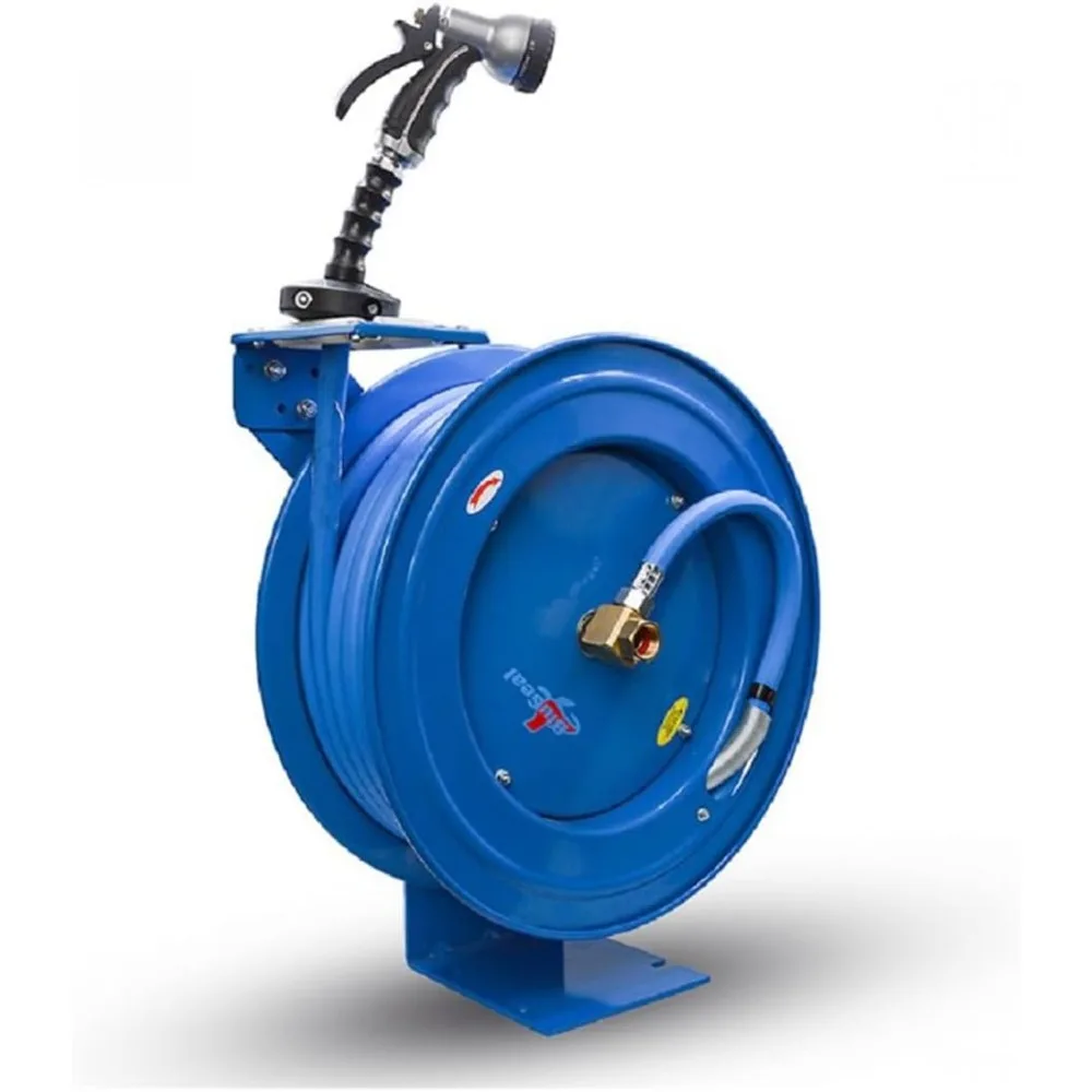 BLUSEAL BSWR5850 Retractable Hose Reel with Hot Water Rubber Hose, Lead-in, 500 PSI, Brass Fittings 2